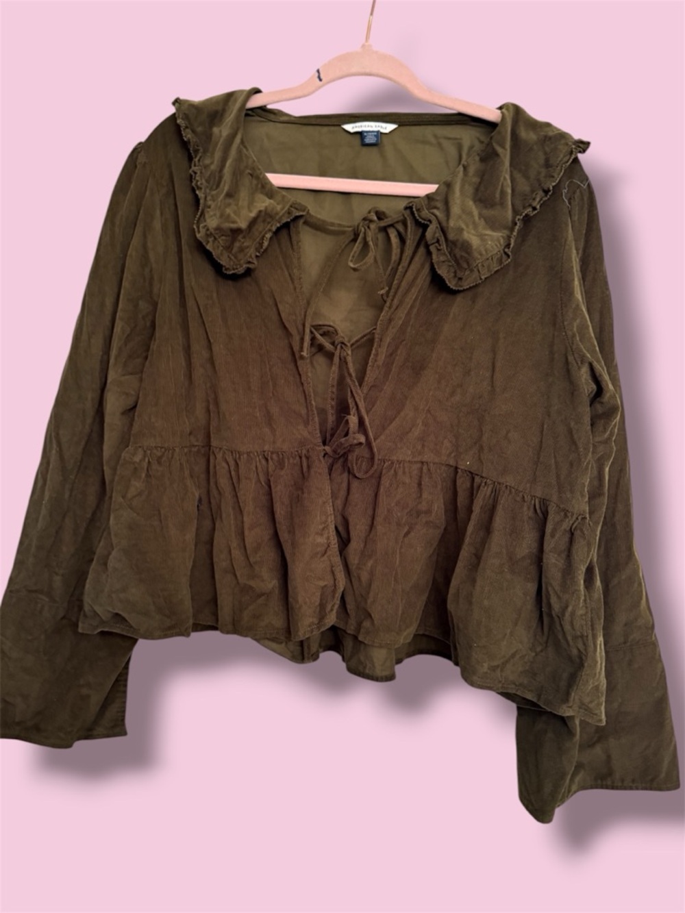 American Eagle Outfitters Olive Green Ruffled Peasant Blouse Size XL Women’s